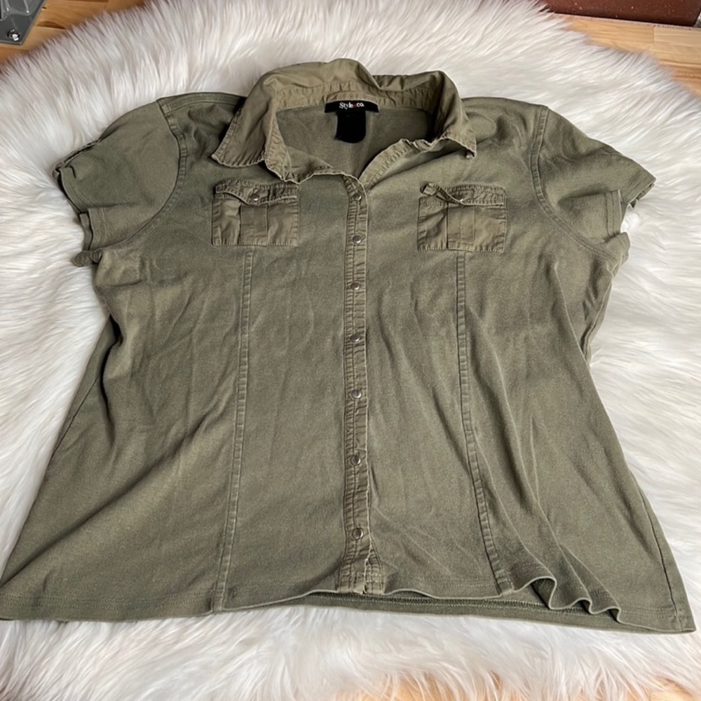 STYLE & CO | Cotton Green Short Sleeve Button Up